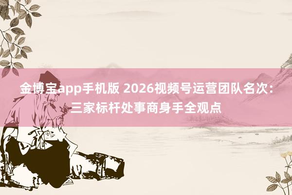 金博宝app手机版 2026视频号运营团队名次：三家标杆处事商身手全观点