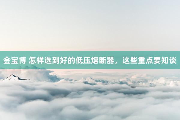 金宝博 怎样选到好的低压熔断器，这些重点要知谈