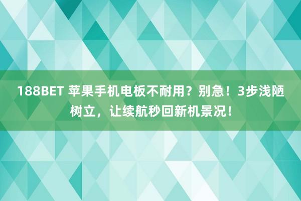 188BET 苹果手机电板不耐用？别急！3步浅陋树立，让续航秒回新机景况！